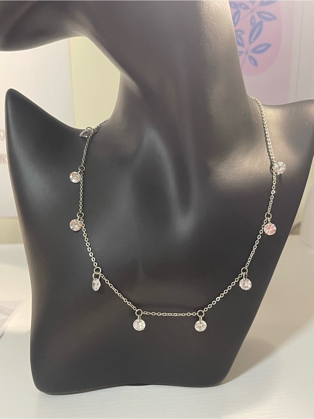 Silver Necklace with Crystal Dangles